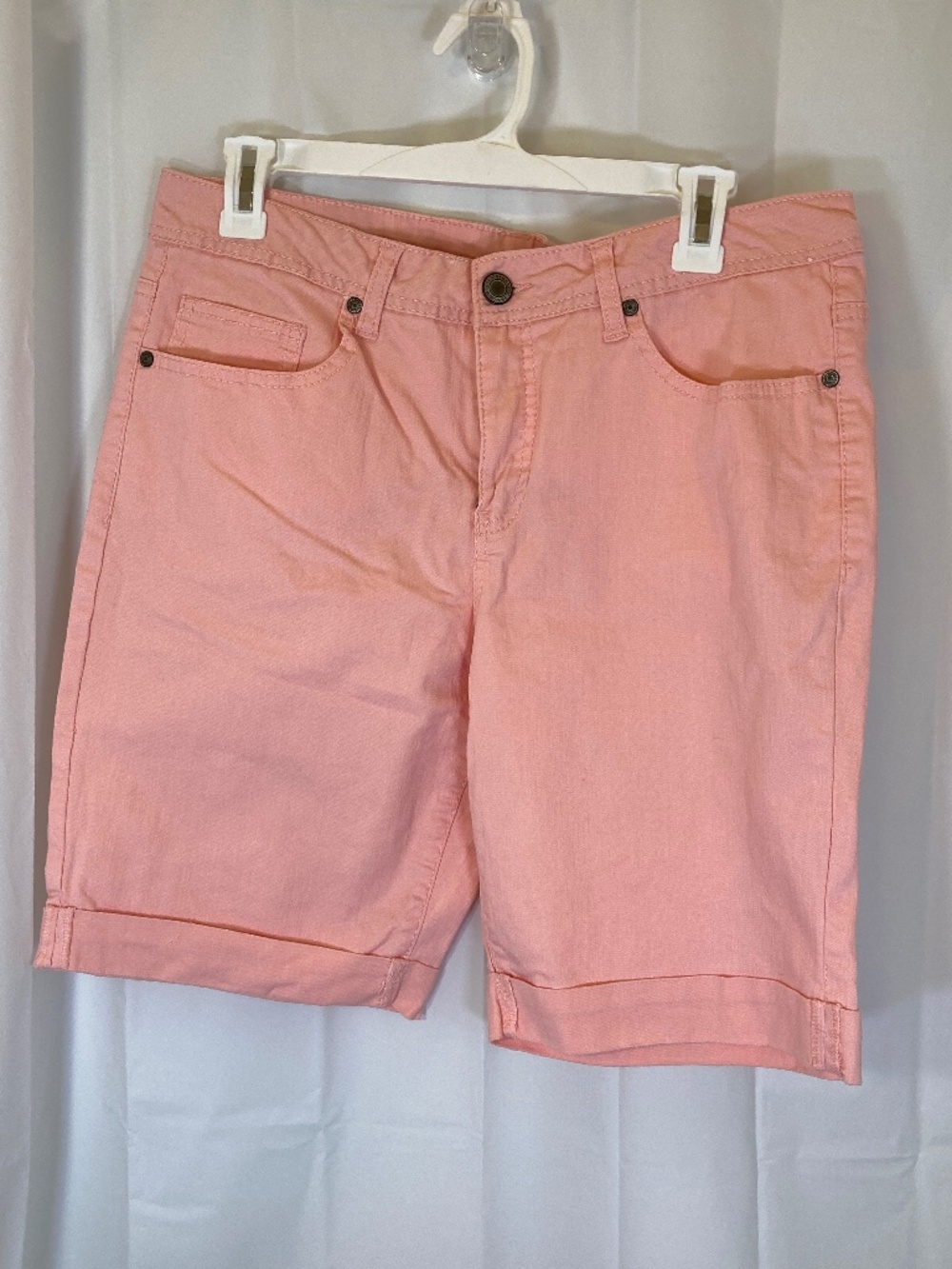 Faded Glory Bermuda Shorts Sz 12 Salmon Peach 10” inseam Belt Loops Zip Fly